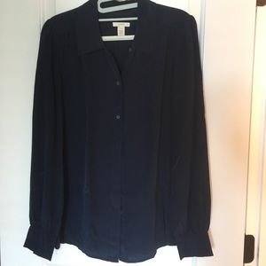 J. Crew navy silk blouse